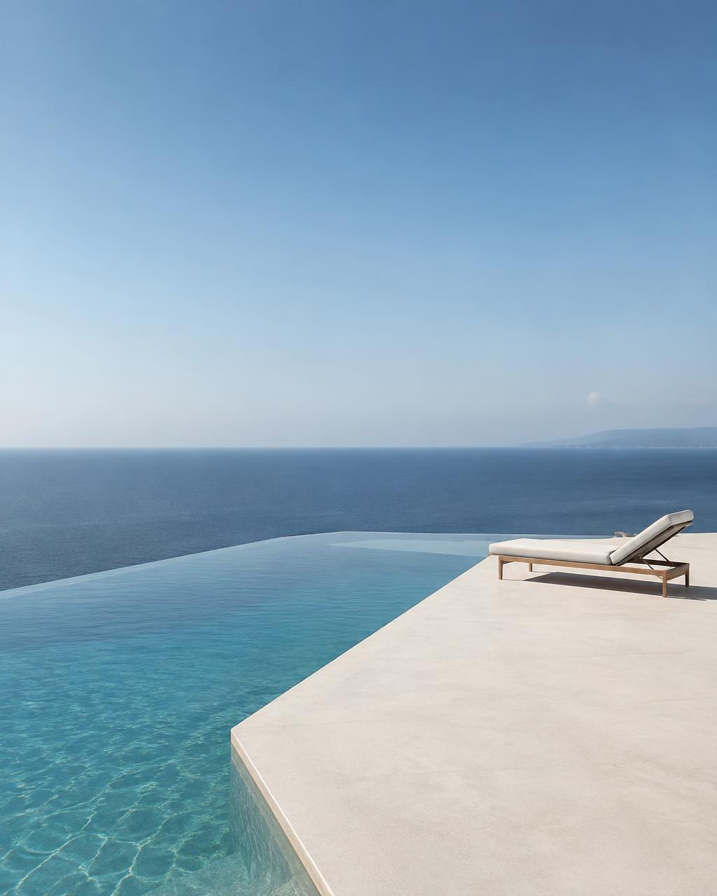 Infinity pool edge meeting the Mediterranean horizon